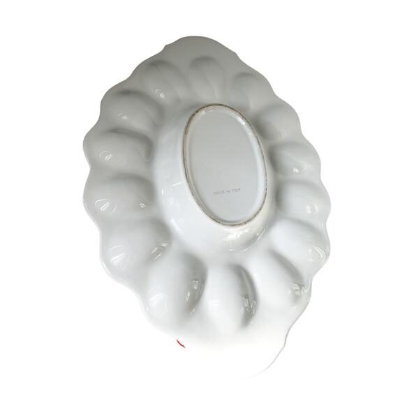 Vintage Italian Pottery Deviled Egg Trays White w/ Porcelain Vegetables on Ends - Picture 5 of 6